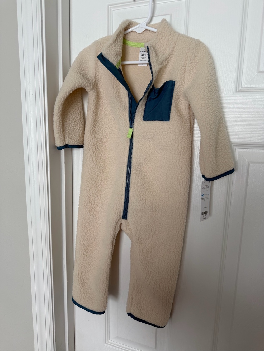 Carter's Cream Sherpa One-Piece with Navy Trim
